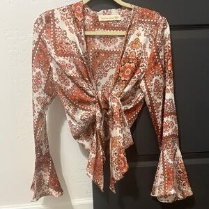 Chic Paisley Tie-Front Blouse